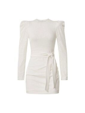 NWT Elle Zeitoune M White Sequin Long Sleeve Alex Mini Dress Party MSRP $330